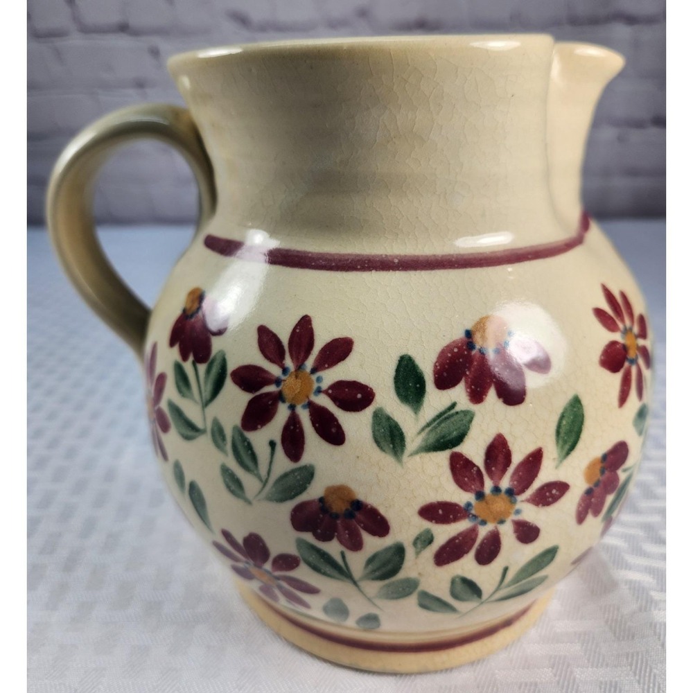 Vintage 2002 G Beaumont Pottery Floral Ceramic Pitcher Jug Signed Dated Cross GE